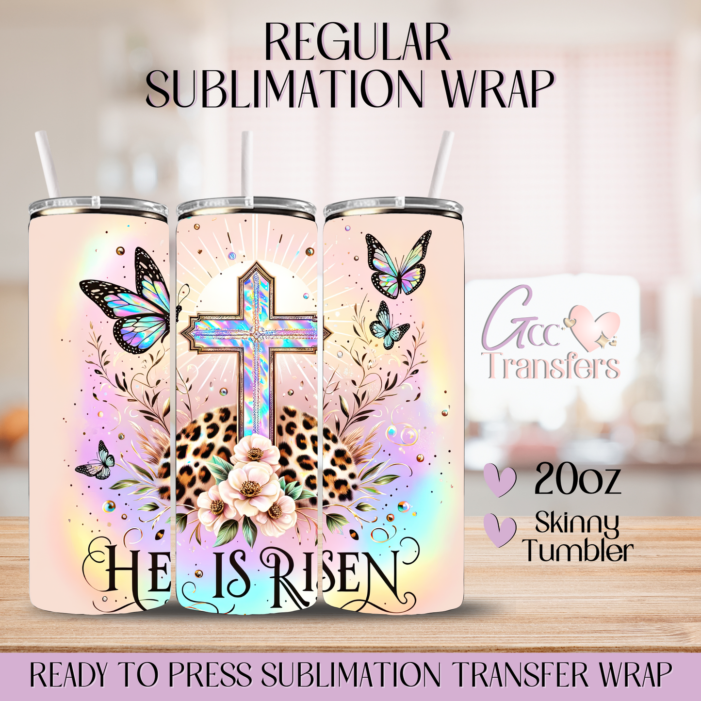He is Risen Cross Pastel - 20oz Regular Sublimation Wrap
