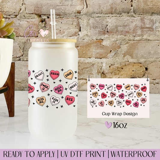 Colorful Anti-valentine Hearts Words - 16oz UV DTF WRAP
