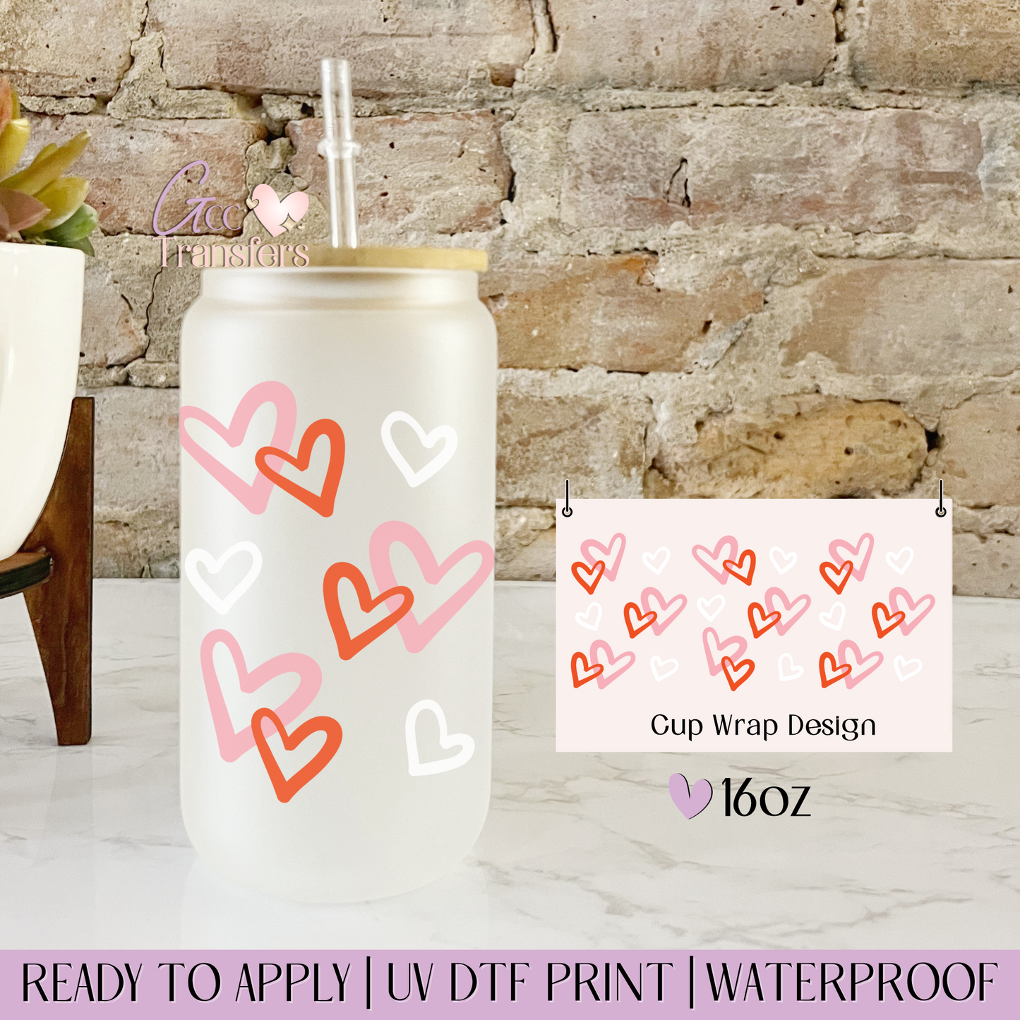 Hearts Outline - 16oz UV DTF WRAP