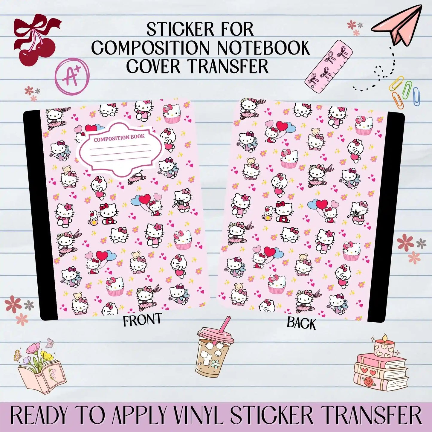 Kitty Cup Cakes Character - Sticker for Notebook Cover
