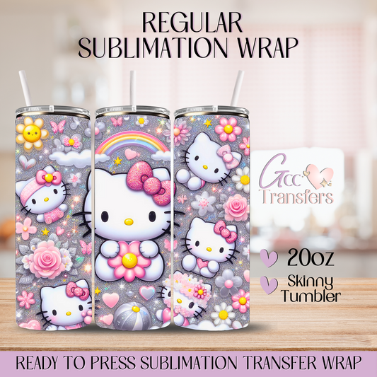 Flower Rainbow Sparkle Cat - 20oz Regular Sublimation Wrap