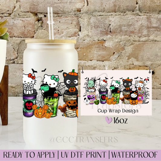 Cat Halloween Costume Iced Coffee  - 16oz UV DTF WRAP