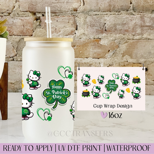 Cat St. Patrick Day - 16oz UV DTF WRAP