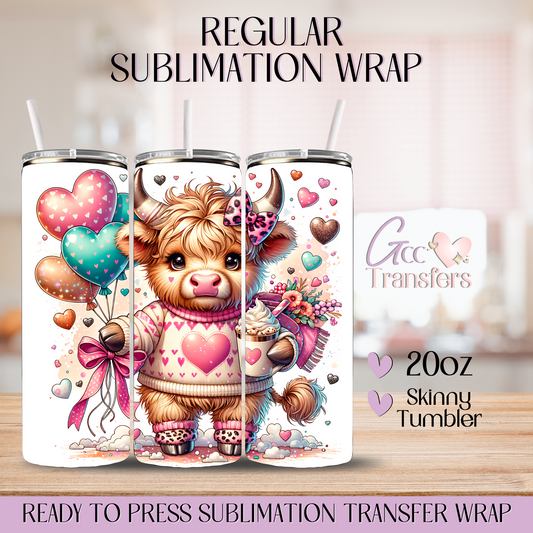Highland Cow Valentine Balloons - 20oz Regular Sublimation Wrap
