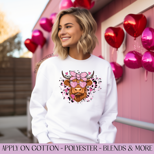 Highland Cute Cow Valentine - Full Color DTF Transfer