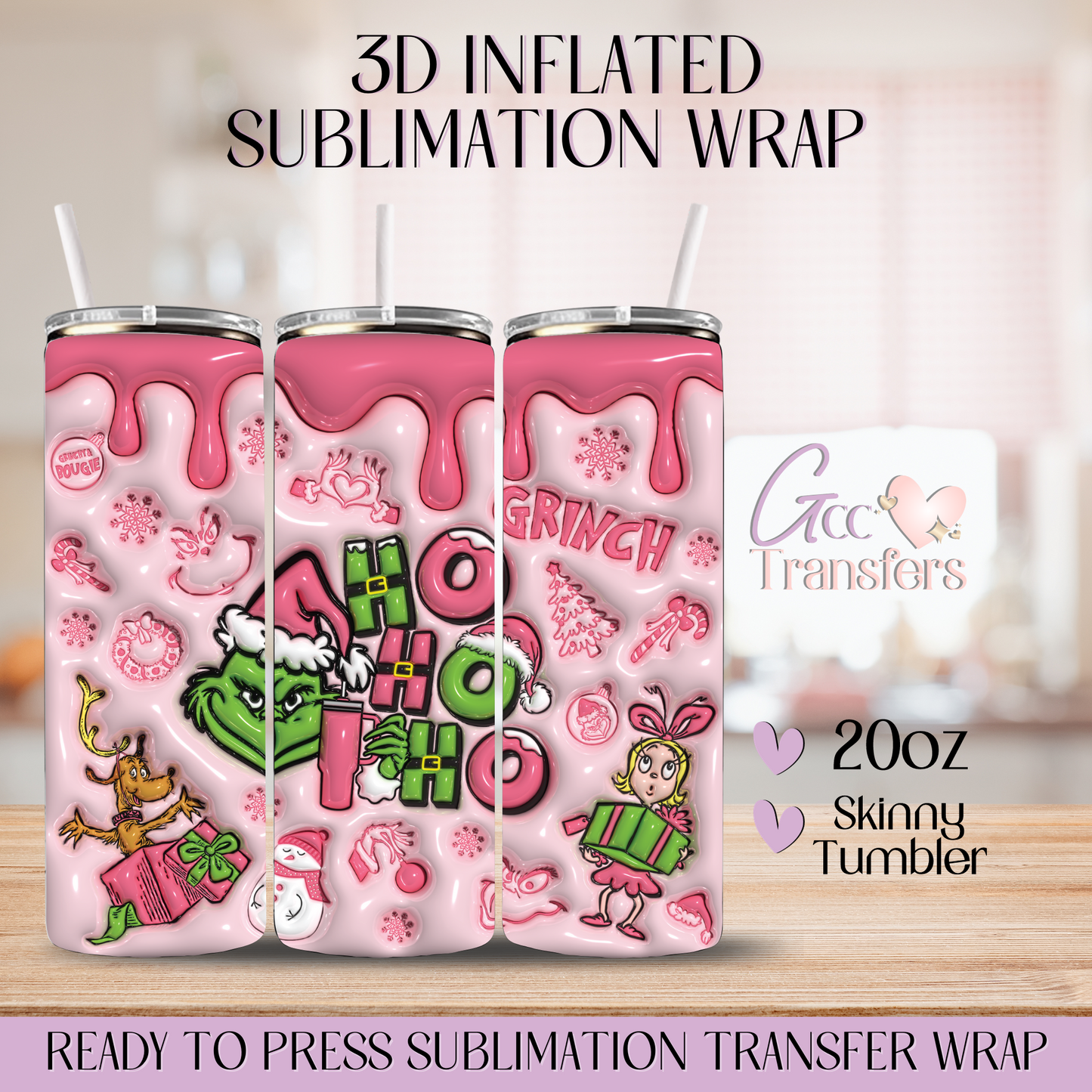 Ho Ho Ho Pink Grinch - 20oz 3D Inflated Sublimation Wrap