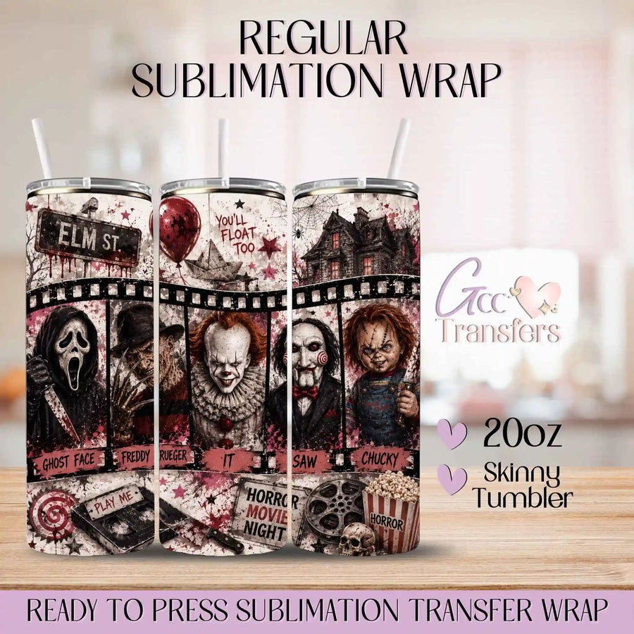 Horror Characters on a Movie - 20oz Regular Sublimation Wrap