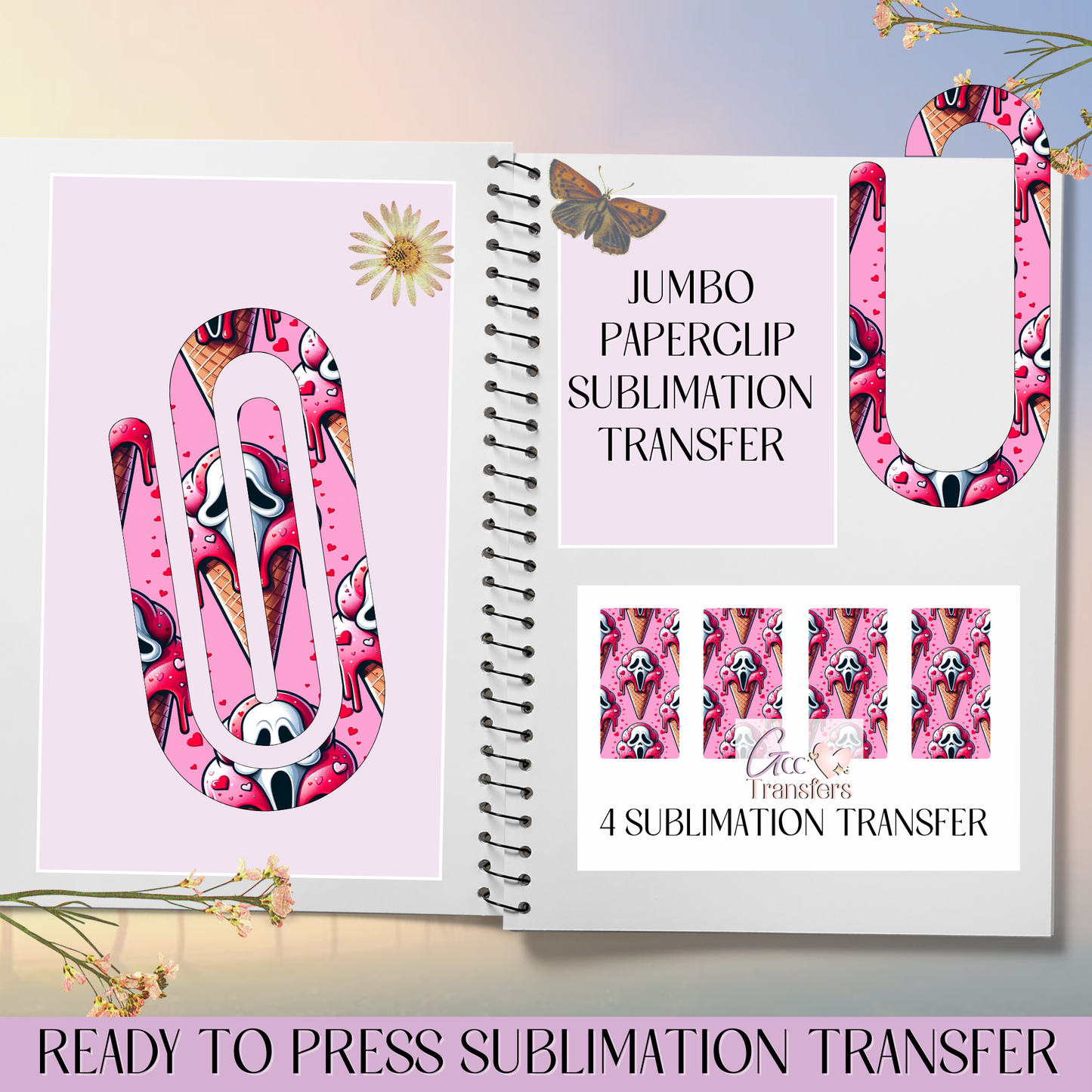 Horror Pink Ice Cream Cone - Jumbo Paperclip Sublimation Transfer