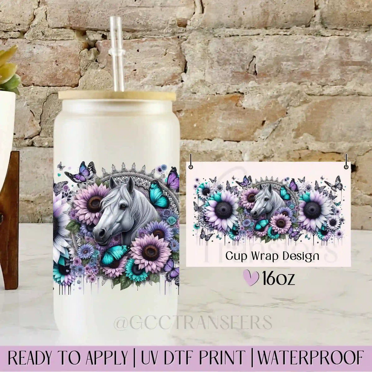 Horse Purple Sunflowers - 16oz UV DTF WRAP