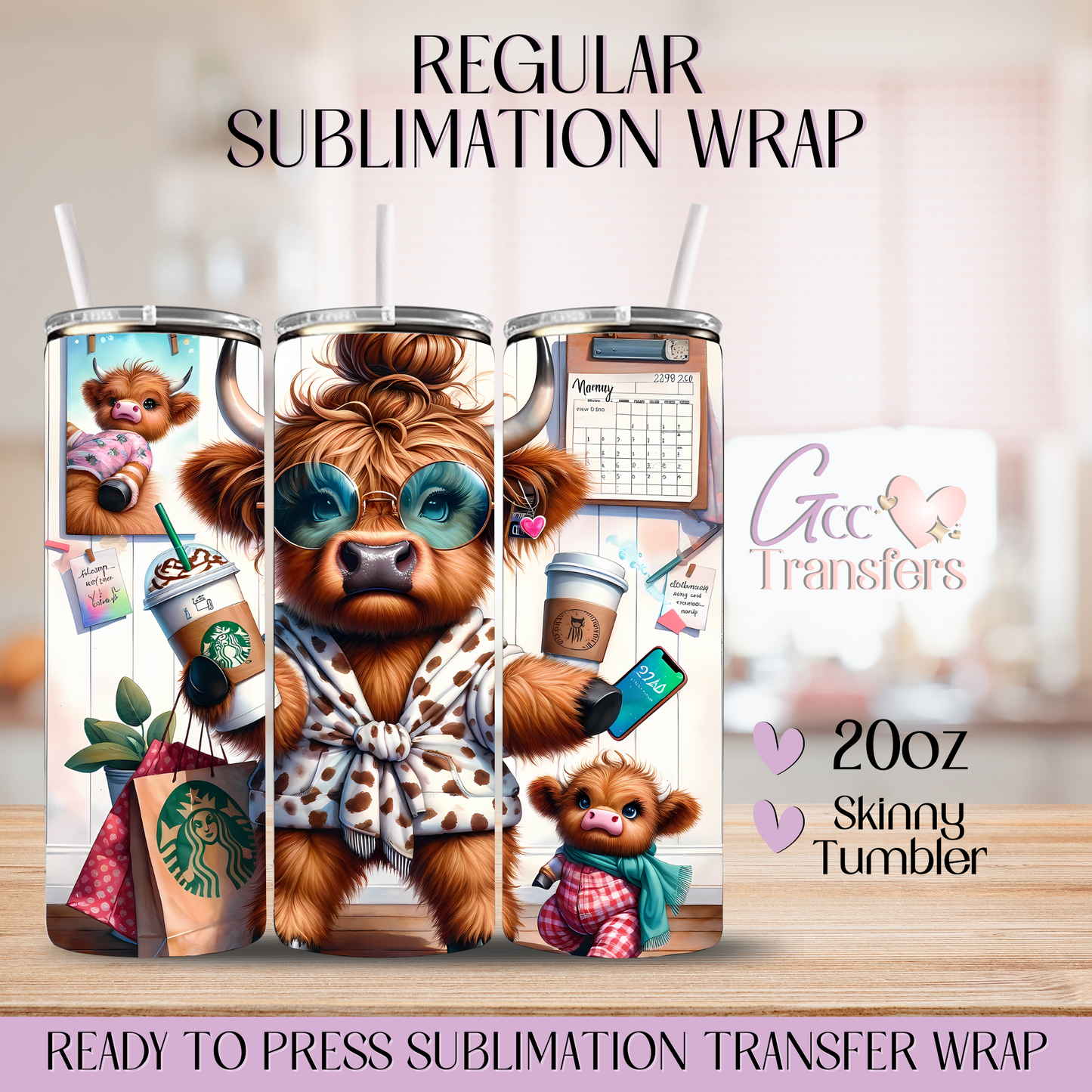 Hot Mess Mom Highland Cow - 20oz Regular Sublimation Wrap