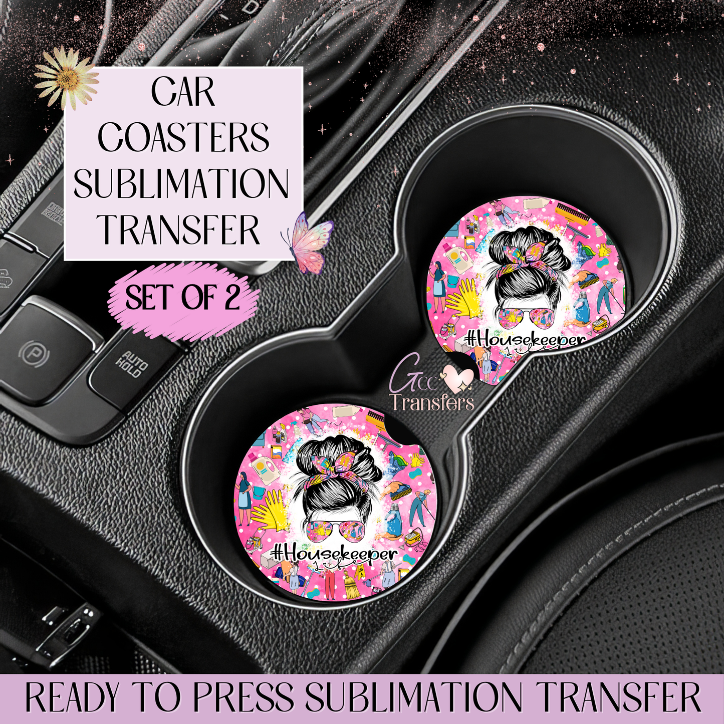 Housekeeper Life - Car Coaster Set of 2 Sublimation Transfers
