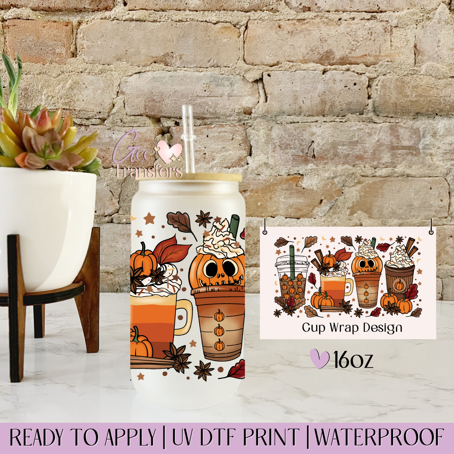 Ice Coffee Fall Halloween - 16oz UV DTF WRAP