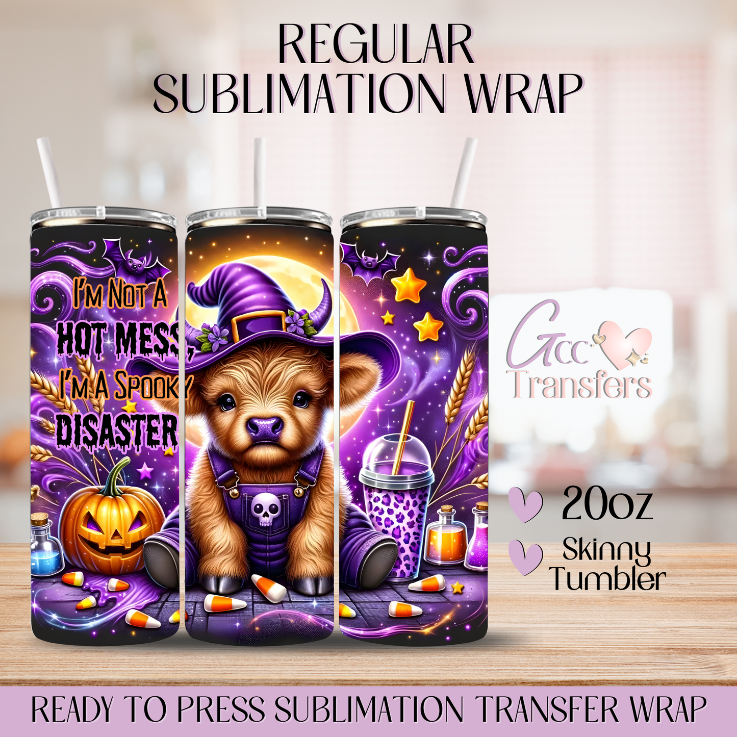 Purple I'm not a Hot Mess I'm a Spooky Disaster Cow - 20oz Regular Sublimation Wrap