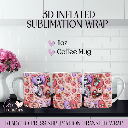 Love in Shadows Hearts Valentine - 11oz Mug 3D Inflated Sublimation Wrap