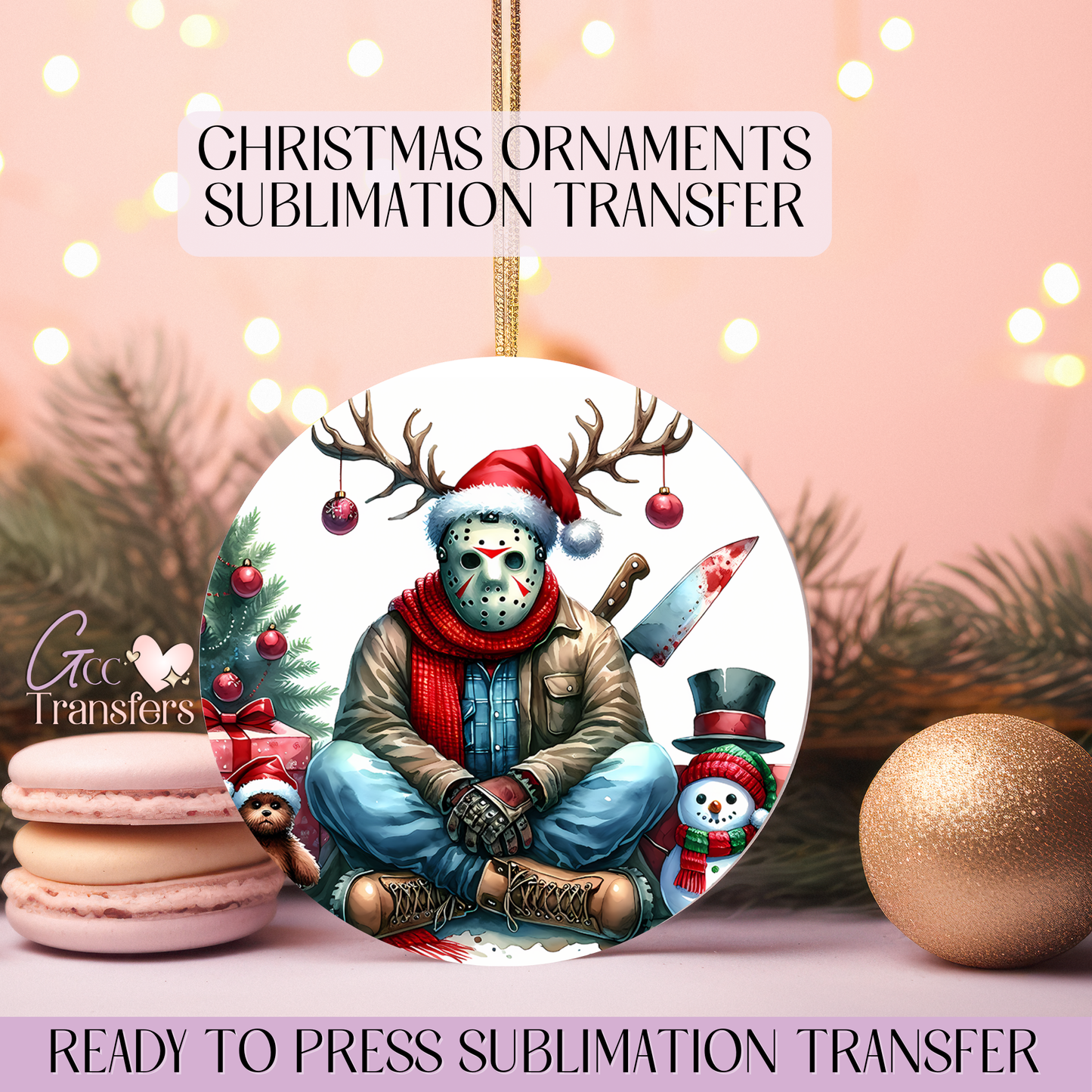 Jason Sitting Horror Christmas- 3" Ornament Sublimation Transfer