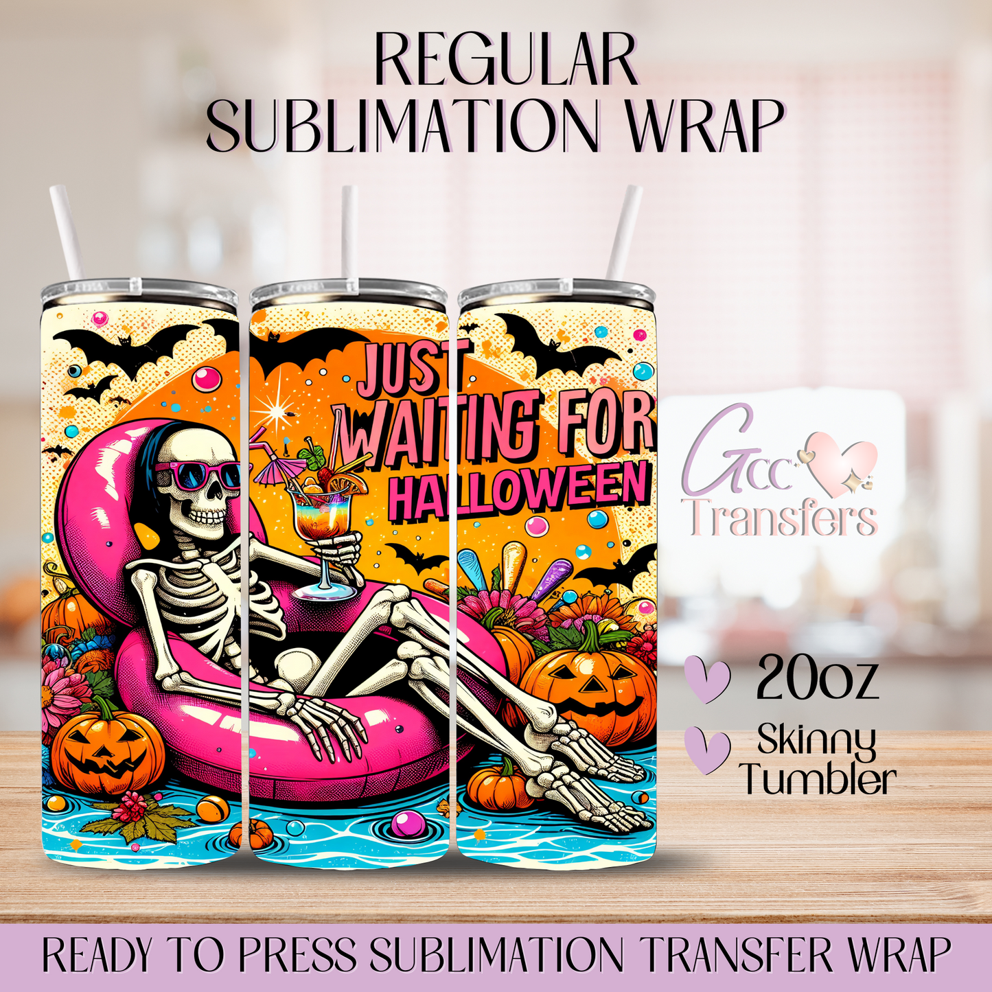 Summerween Just Waiting for Halloween - 20oz Regular Sublimation Wrap