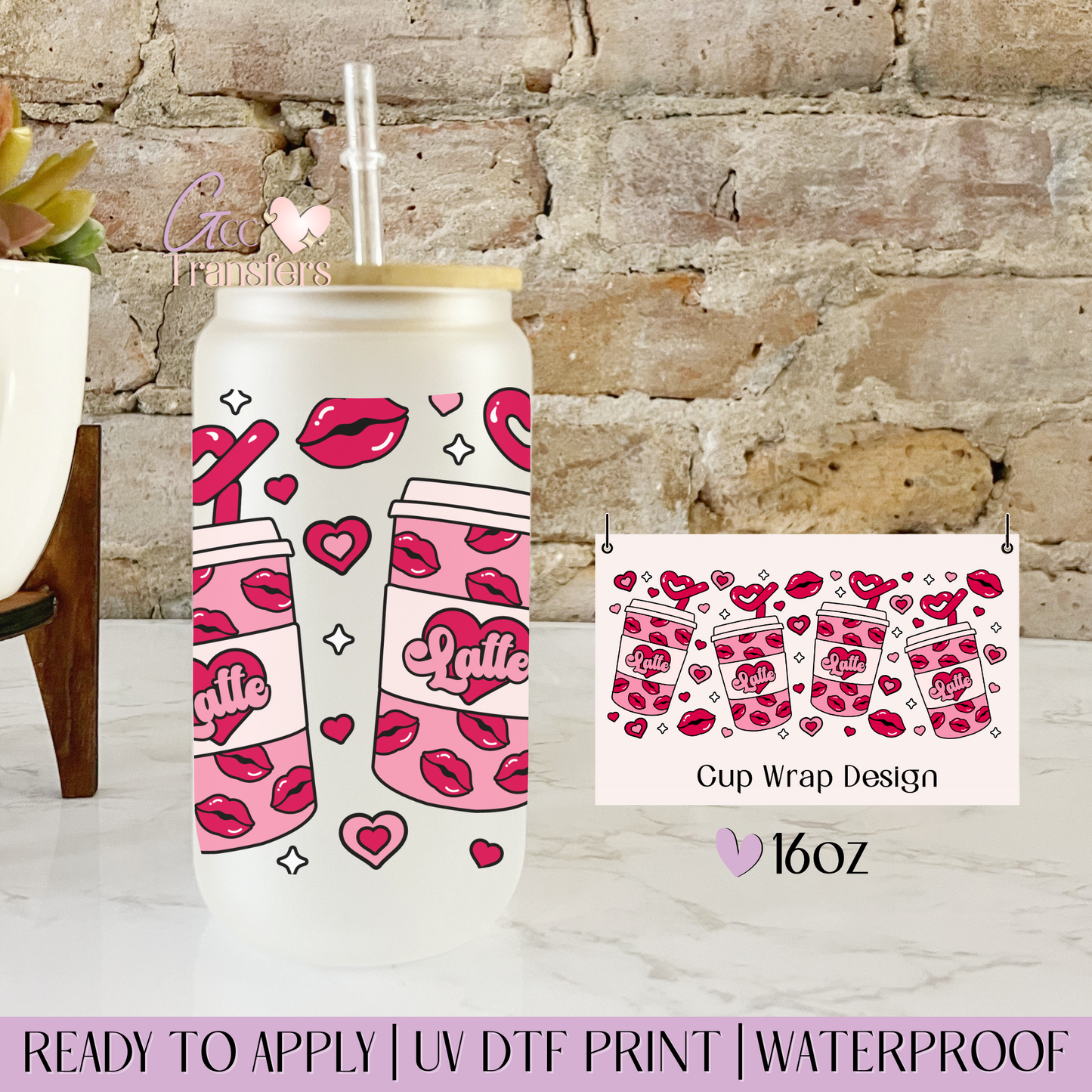 Kisses Latte Coffee - 16oz UV DTF WRAP