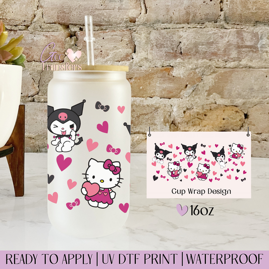 Cat Character Hearts - 16oz UV DTF WRAP