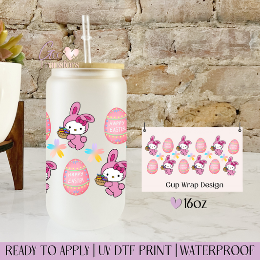 Cat Happy Easter Pink Egg - 16oz UV DTF WRAP