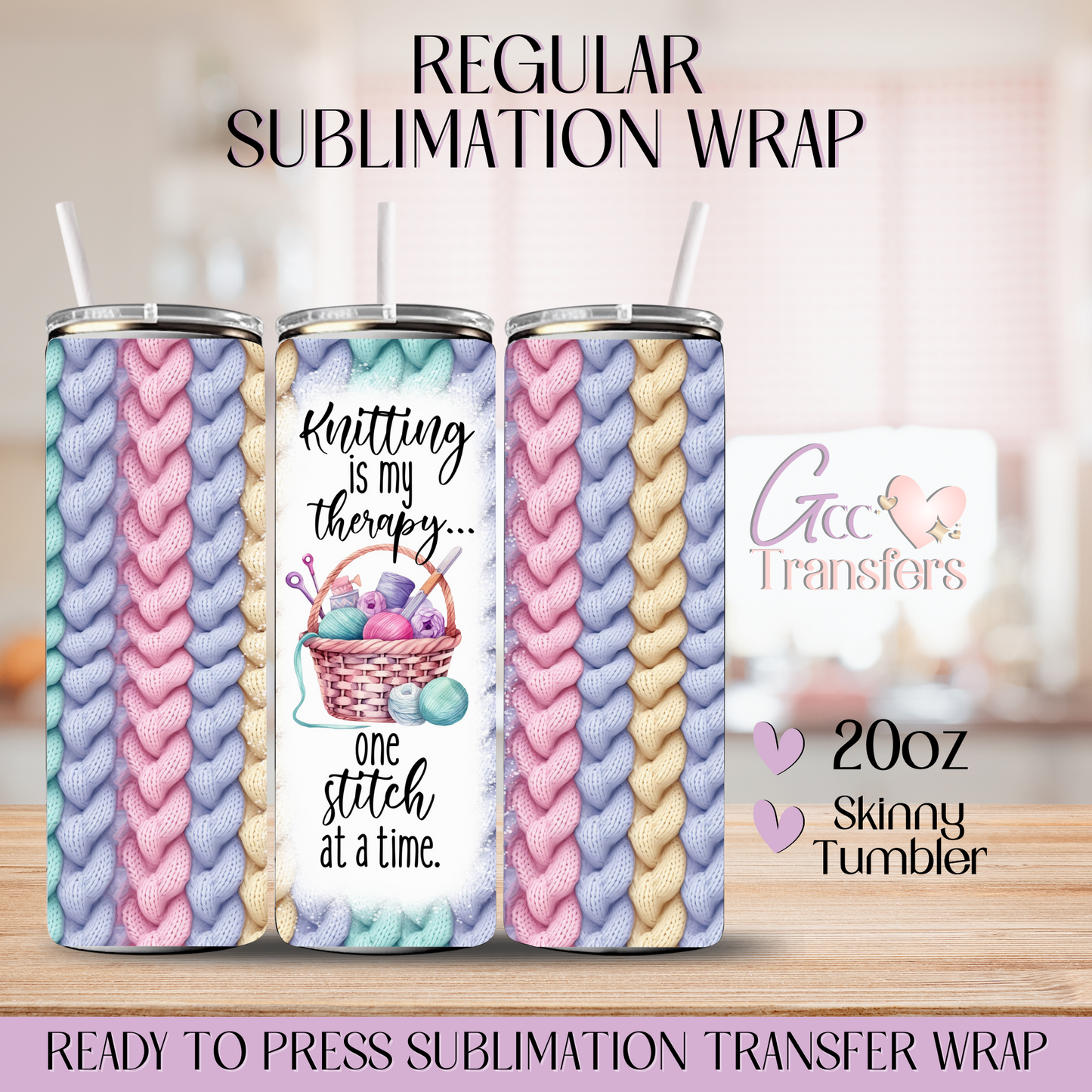 Knitting is My Therapy - 20oz Regular Sublimation Wrap
