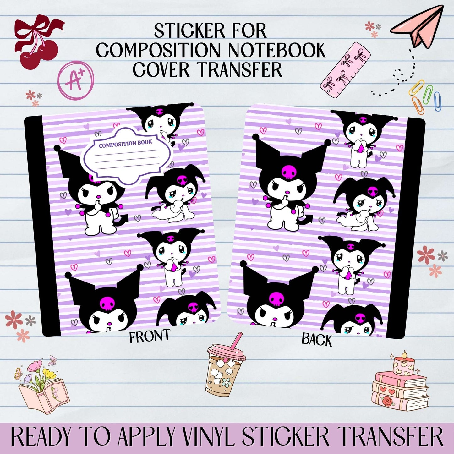 Purple Cat Character - Sticker for Notebook Cover