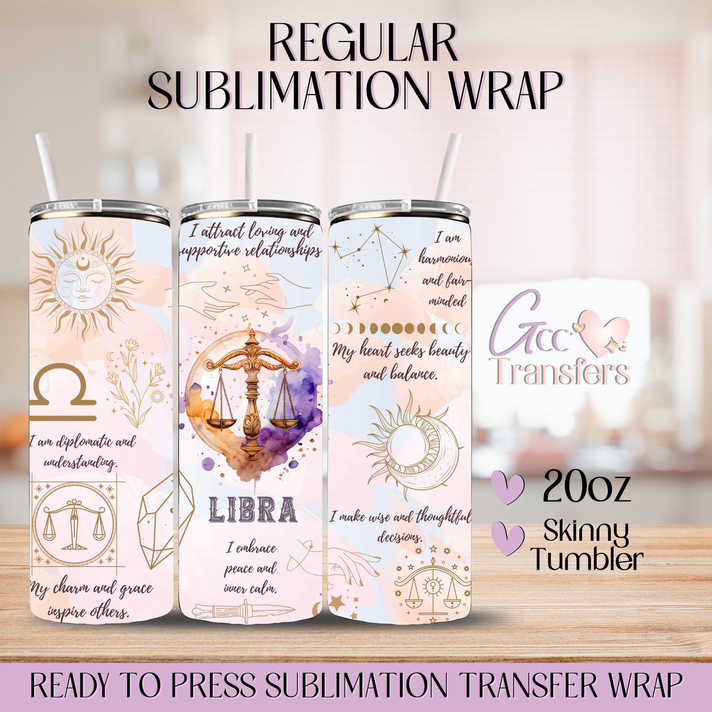 Libra Zodiac Sign Affirmations - 20oz Regular Sublimation Wrap