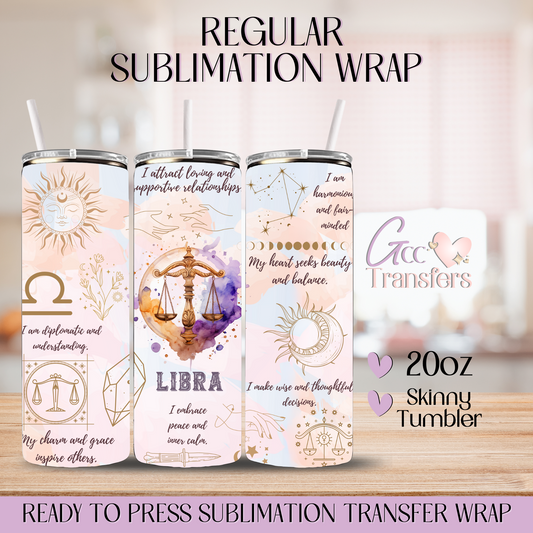 Libra Zodiac Sign Affirmations - 20oz Regular Sublimation Wrap
