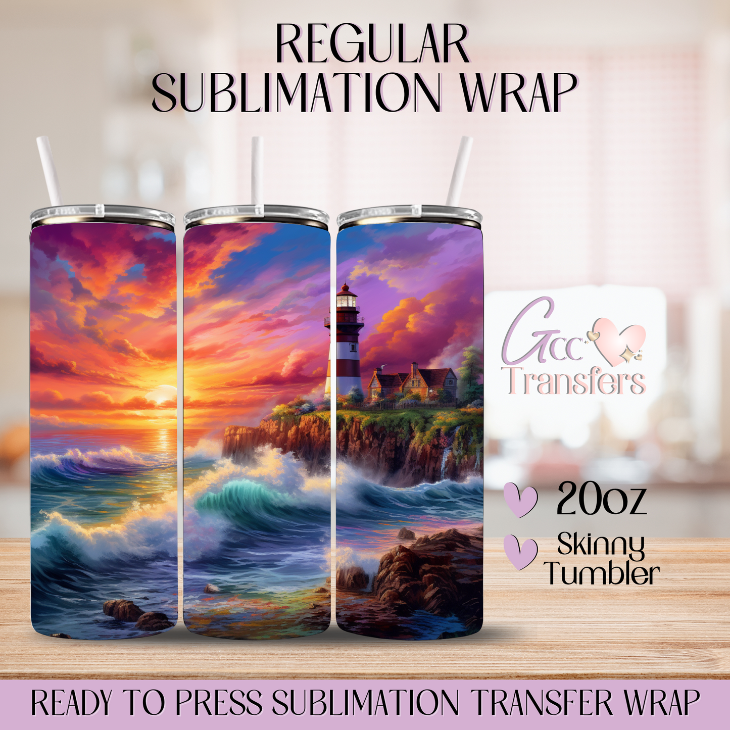 Lighthouse Sunset Beach  - 20oz Regular Sublimation Wrap