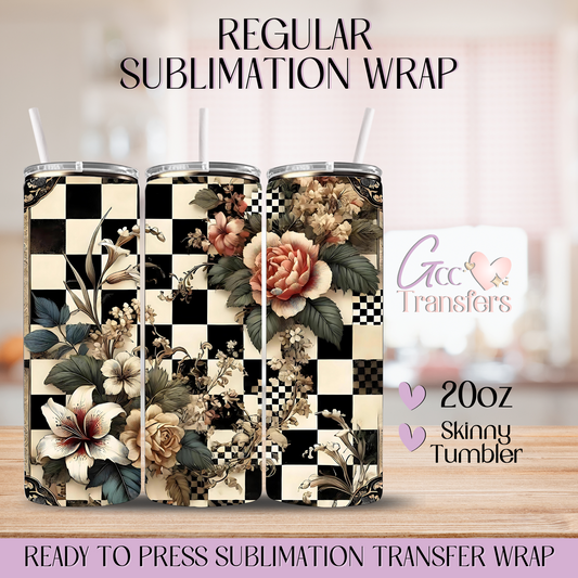 Floral Checkered Design - 20oz Regular Sublimation Wrap