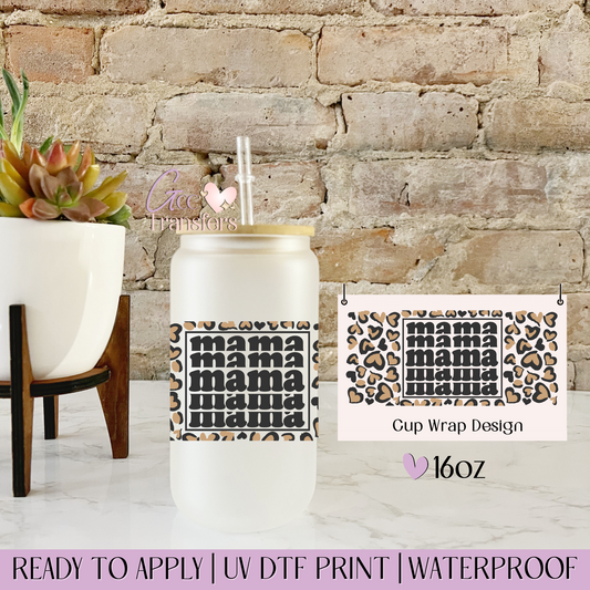 Mama Cheetah Hearts - 16oz UV DTF WRAP