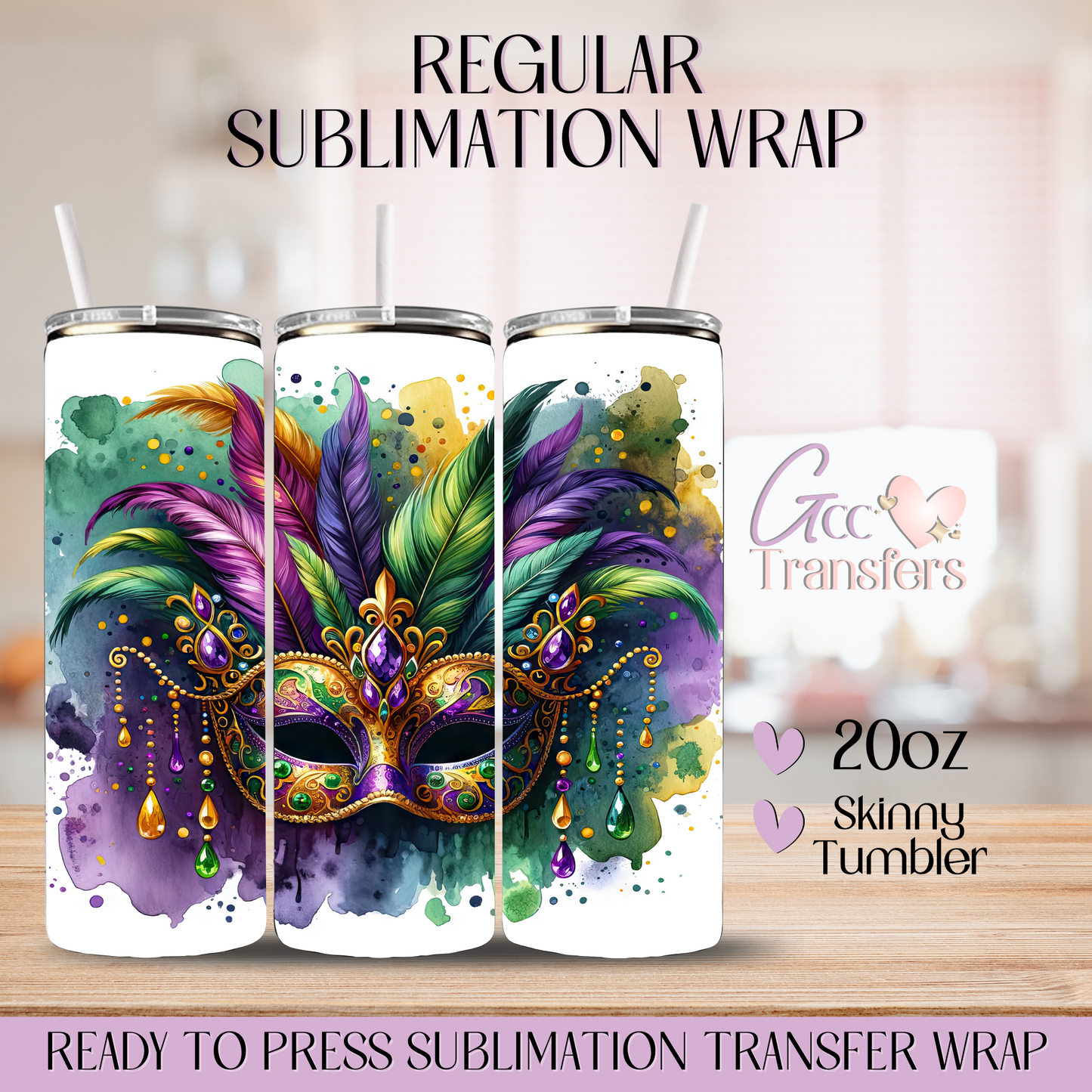 Mardi Gras Jeweled Mask - 20oz Regular Sublimation Wrap