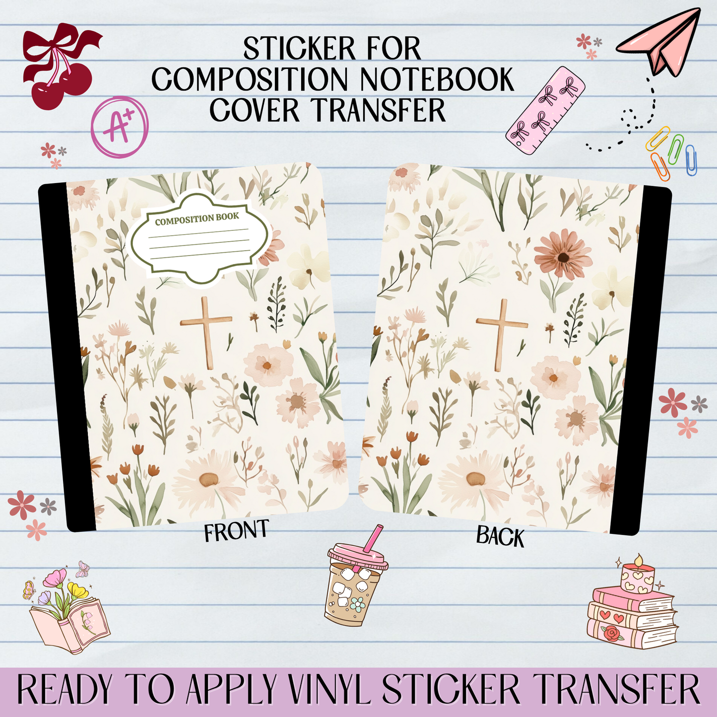 Faith Floral Christian - Sticker for Notebook Cover