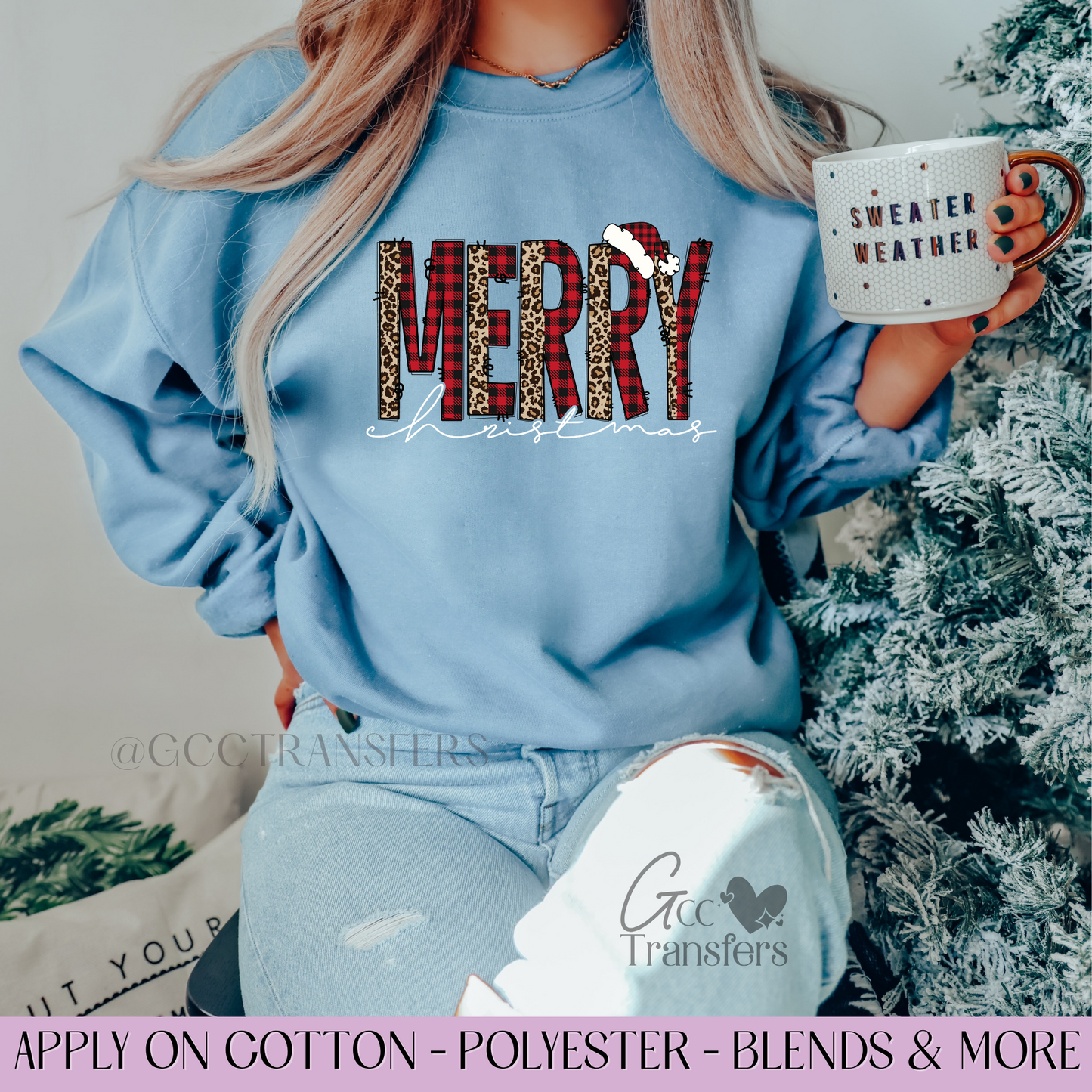 Merry Christmas Buffalo Paid White - Full Color DTF Transfer