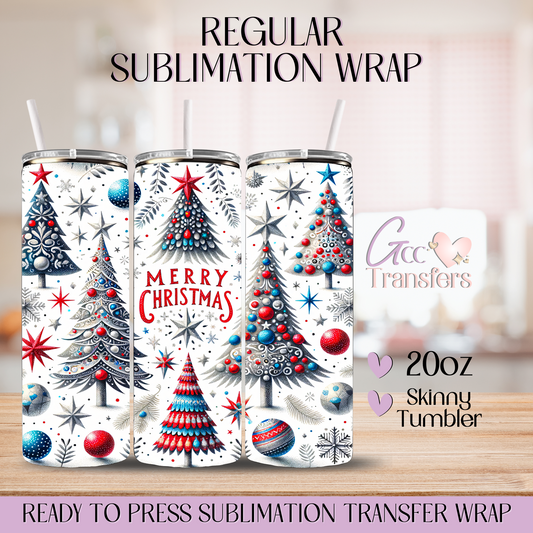 Merry Christmas Tree Red & Blue - 20oz Regular Sublimation Wrap