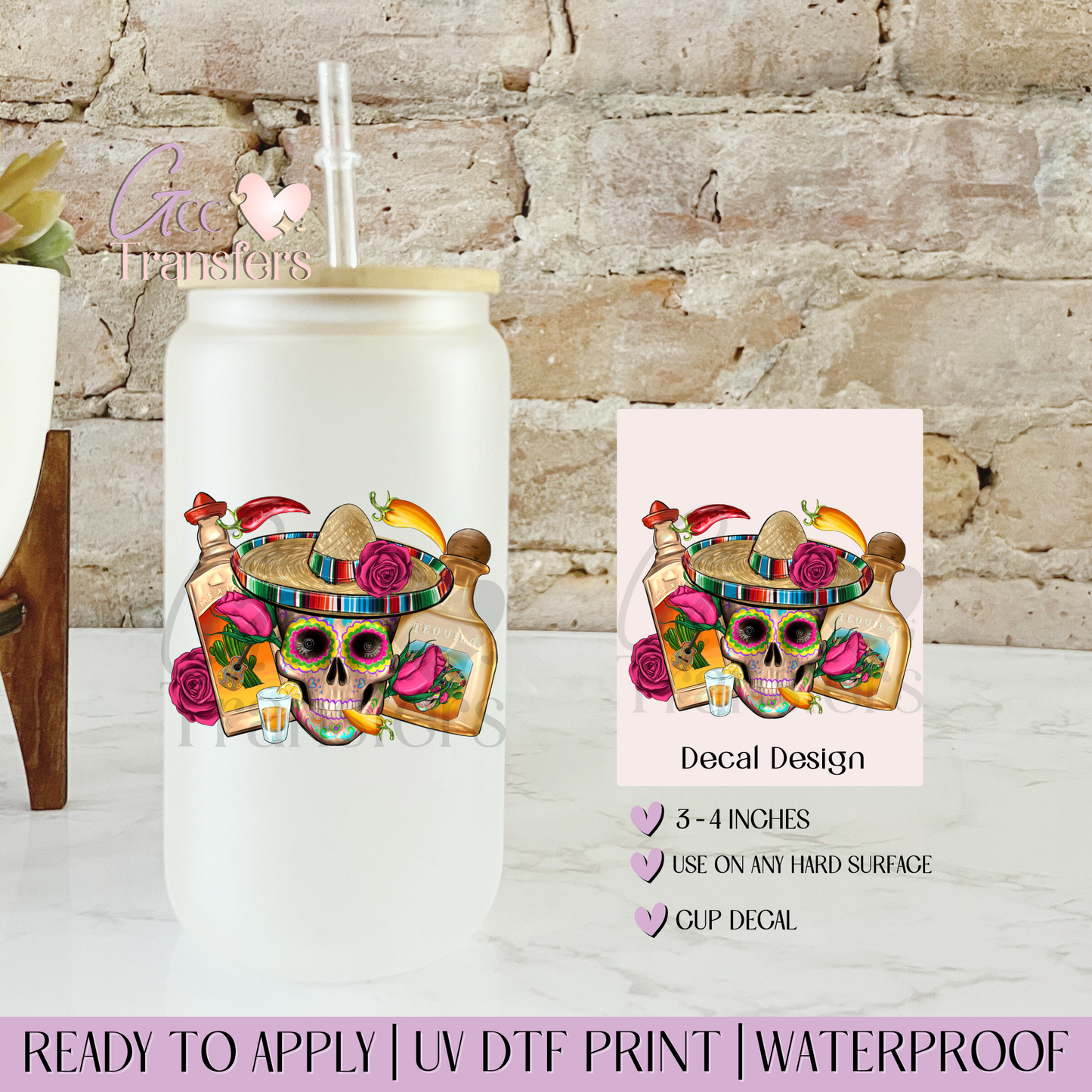 Mexican Skull Sombrero Tequila - Decal UVDTF