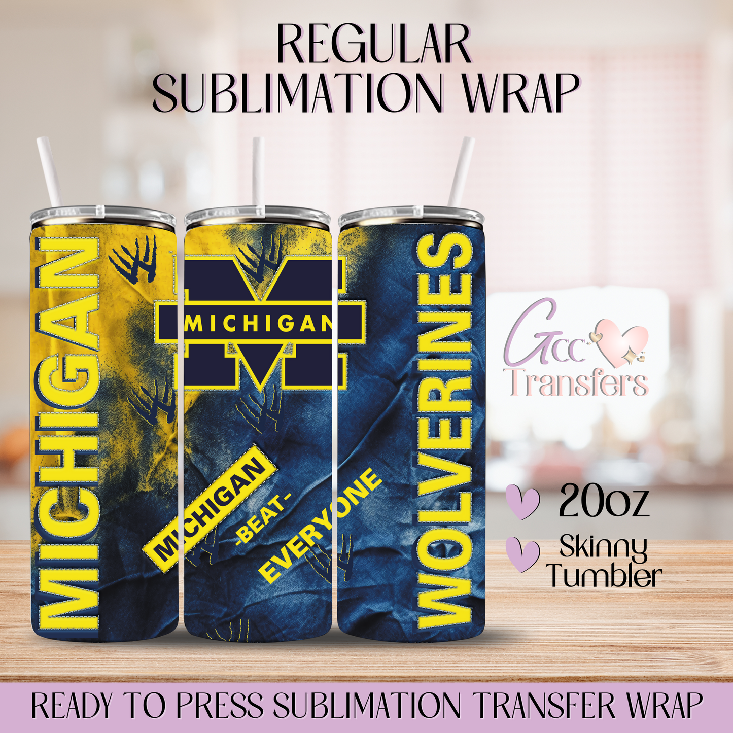 Michigan W Football Team - 20oz Regular Sublimation Wrap