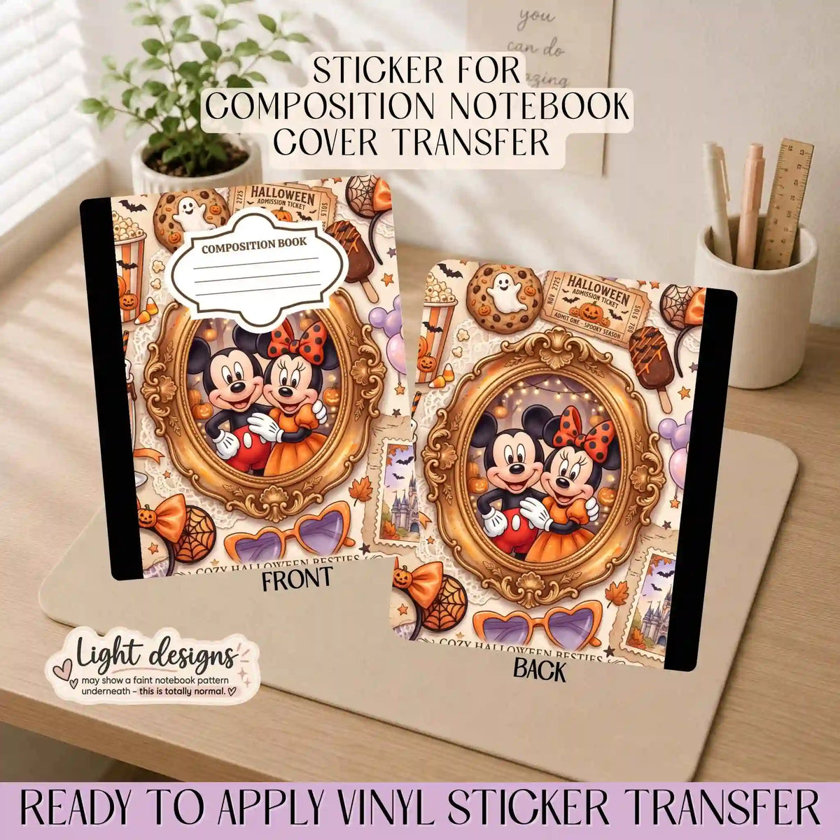 Mouse Couple Halloween Park Theme - Sticker for Notebook Cover