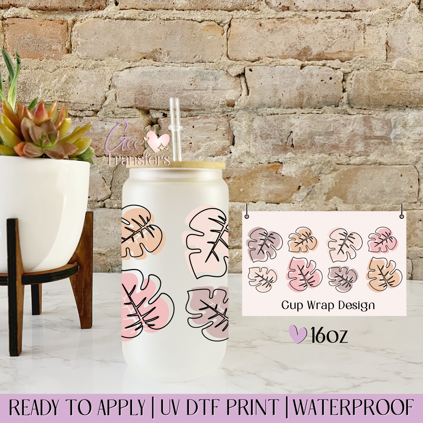 Monstera Leaf Boho - 16oz UV DTF WRAP