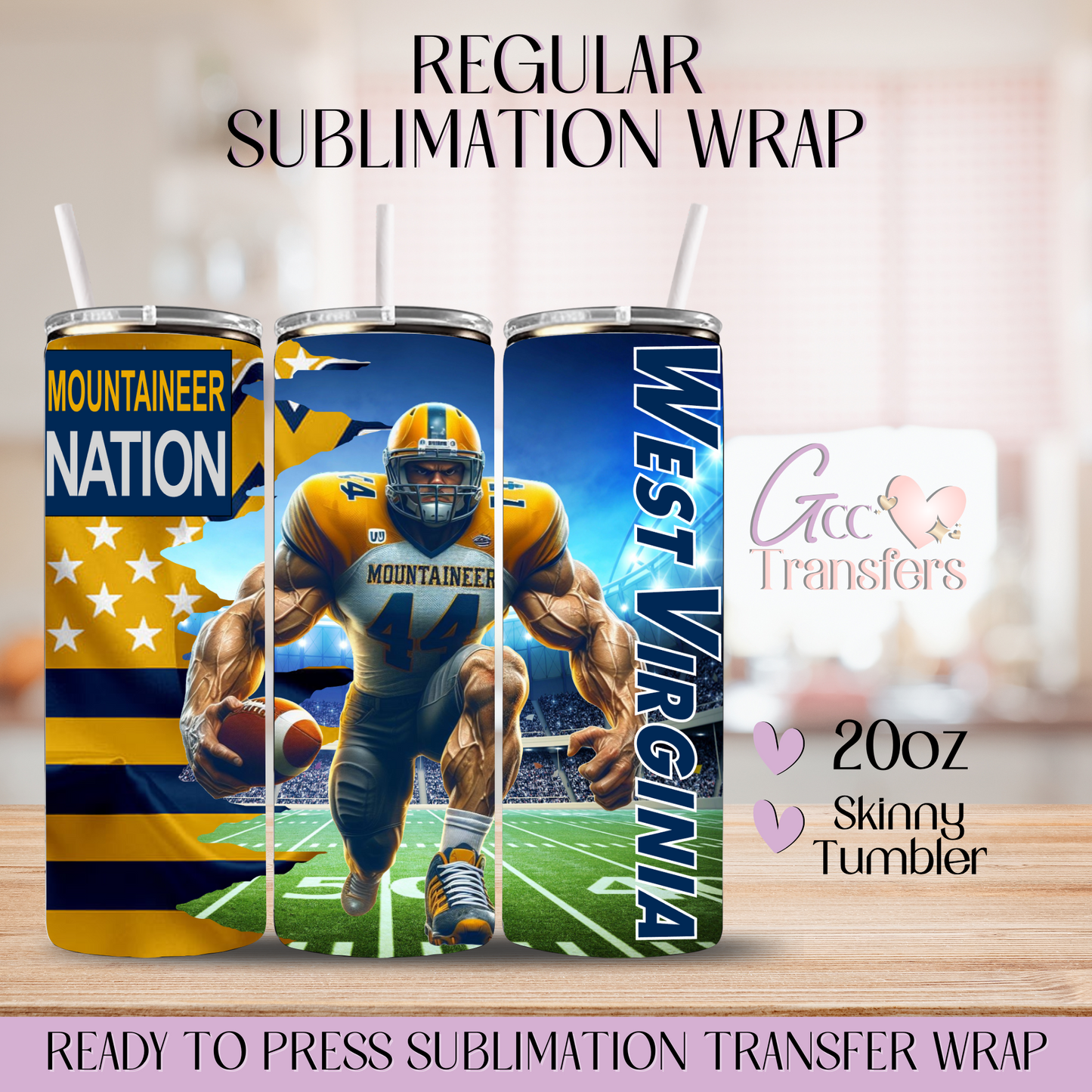 Mountaineer College Football Team - 20oz Regular Sublimation Wrap