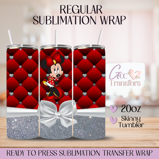 Mice Luxury Red & Silver Glitter Bow- 20oz Regular Sublimation Wrap