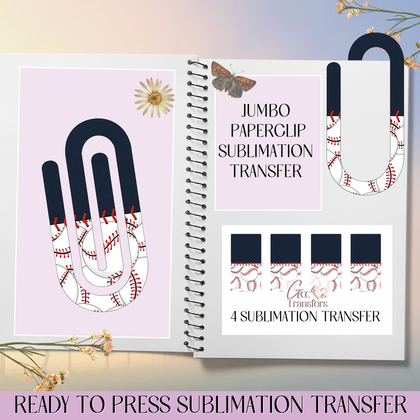 Navy Baseball Pattern - Jumbo Paperclip Sublimation Transfer