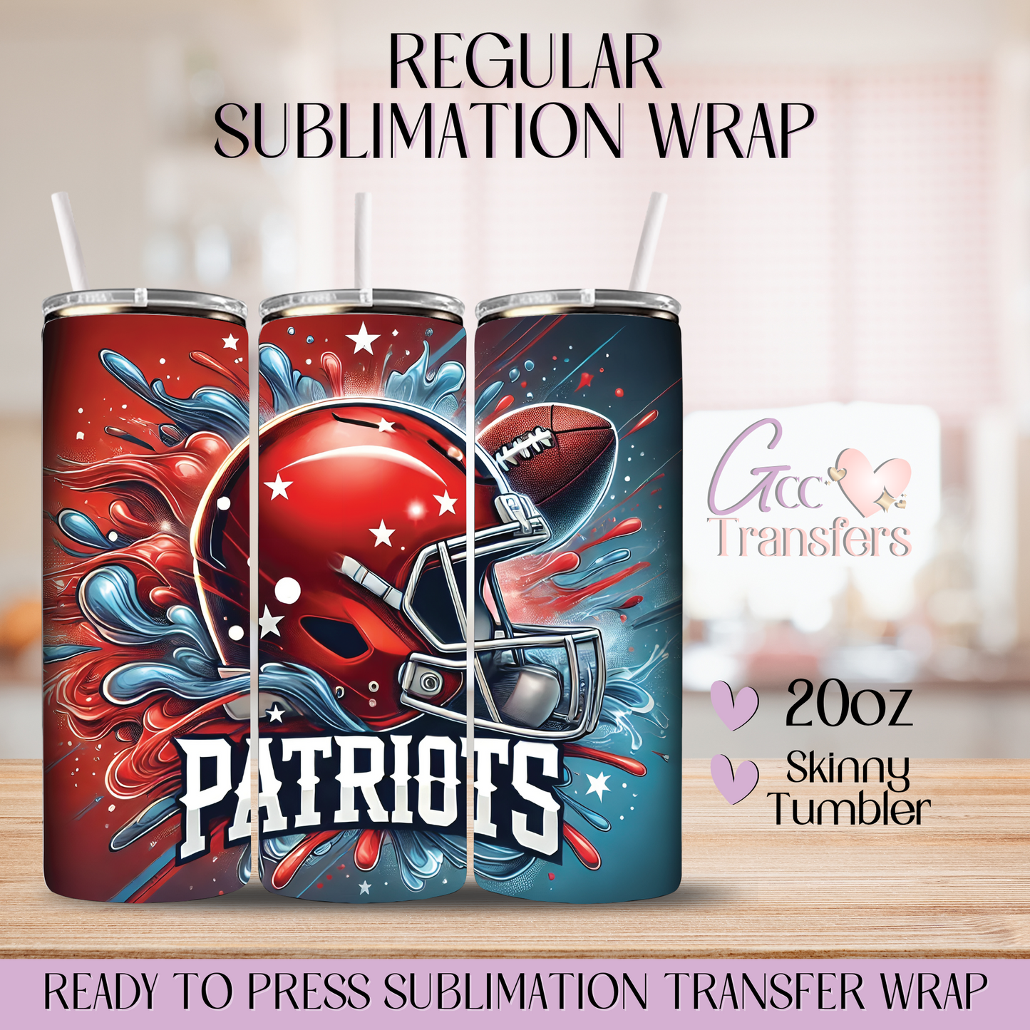 NE Patriots Football Team - 20oz Regular Sublimation Wrap