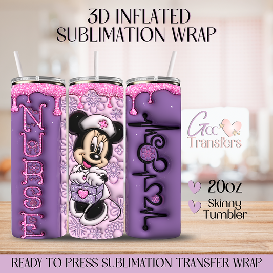 Nurse Mice Bow Purple - 20oz 3D Inflated Sublimation Wrap