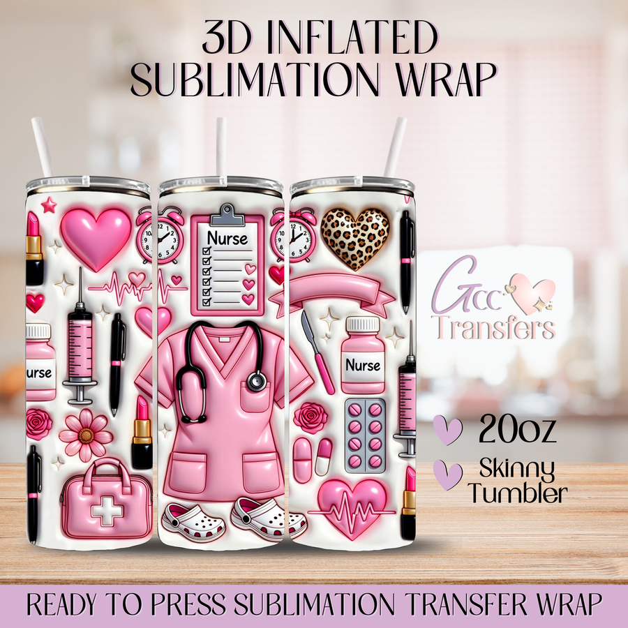 Nurse Coat Syringe Pink - 20oz 3D Inflated Sublimation Wrap