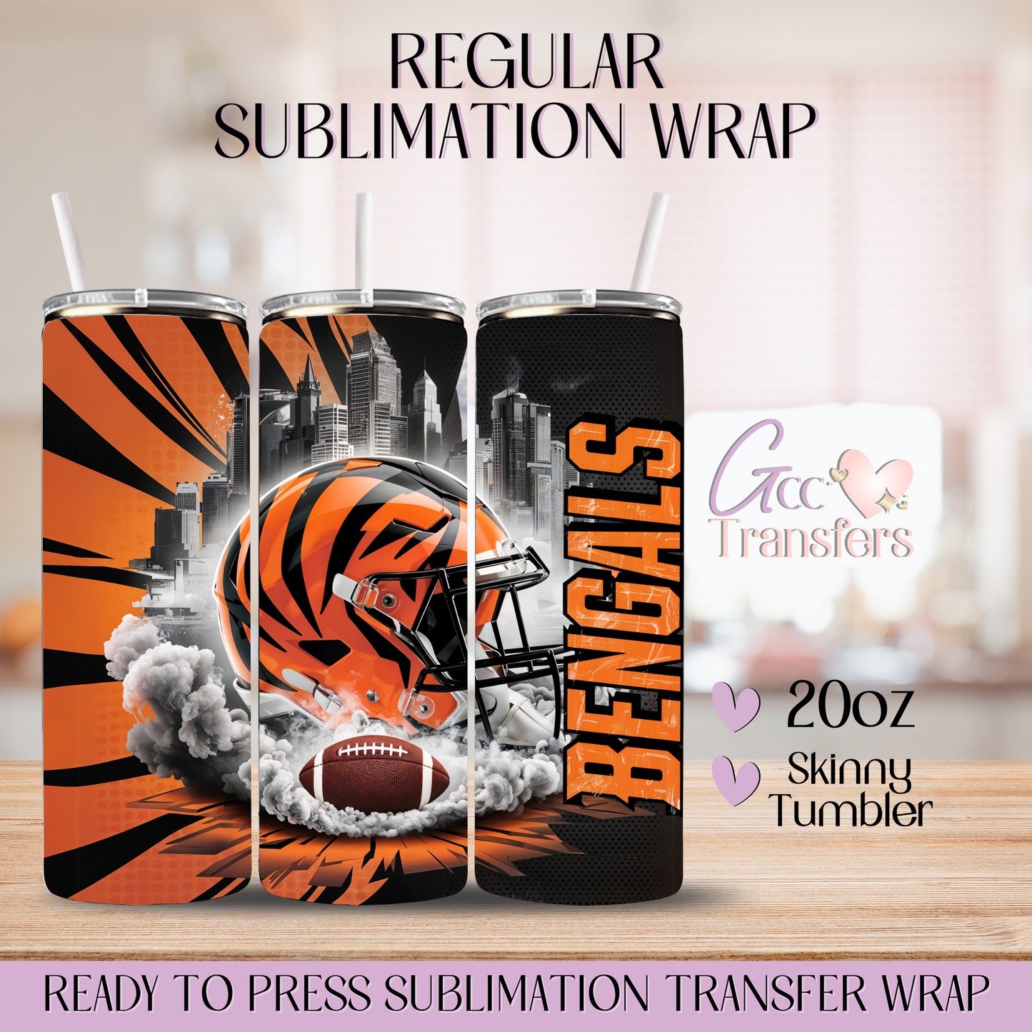 Bengals Orange Football - 20oz Regular Sublimation Wrap