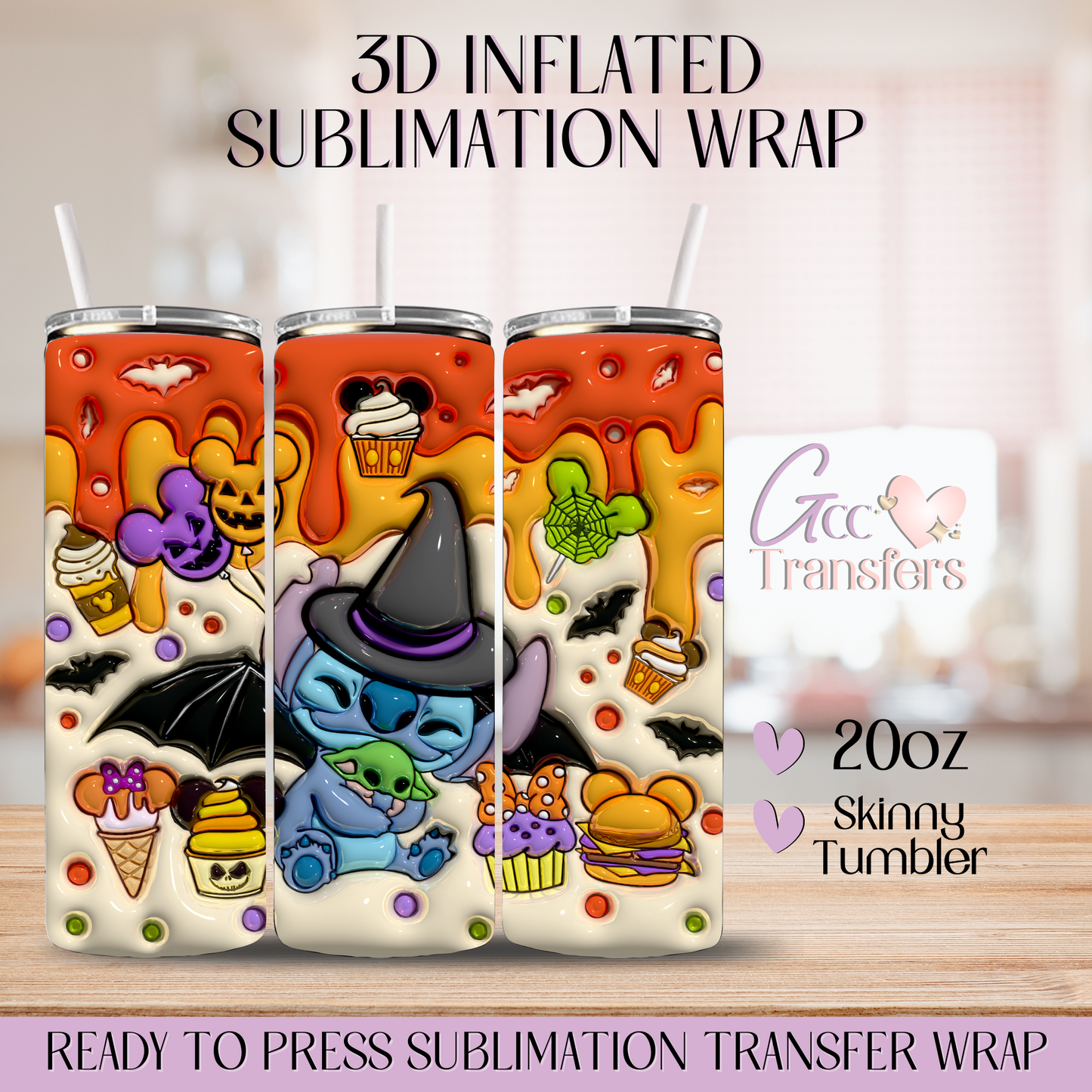 Orange Halloween Cup Cakes Cute Character - 20oz 3D Inflated Sublimation Wrap