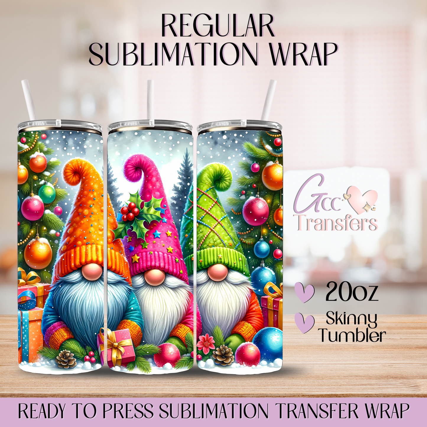 Orange Fuchsia Green Beanie Cute Gnomes - 20oz Regular Sublimation Wrap