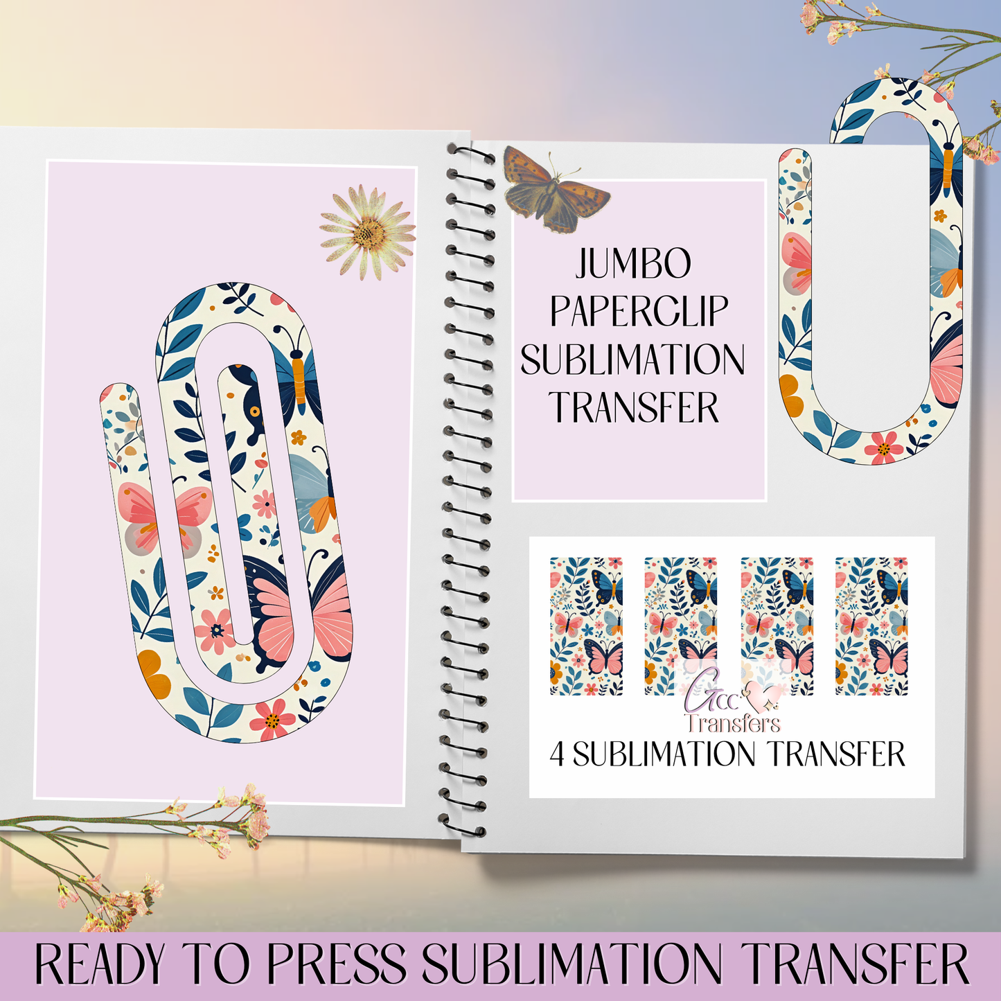 Pastel Butterflies - Jumbo Paperclip Sublimation Transfer