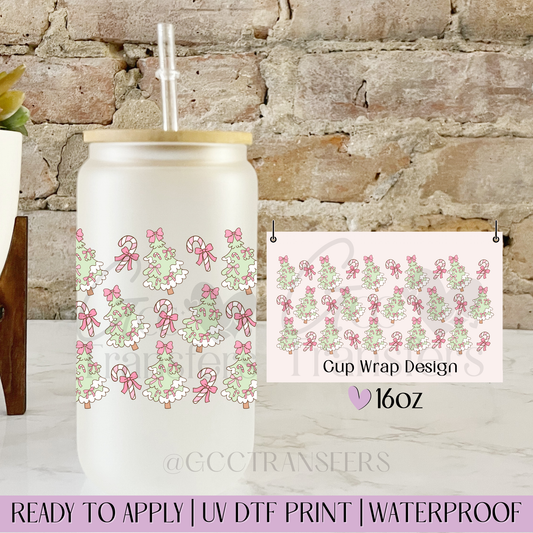 Green Pastel Xmas Trees - 16oz UV DTF WRAP