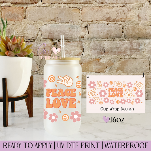 Peace and Love Retro - 16oz UV DTF WRAP